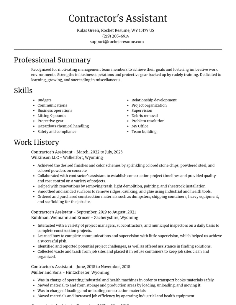 contractors assistant misc resume focal point template 0 foc
