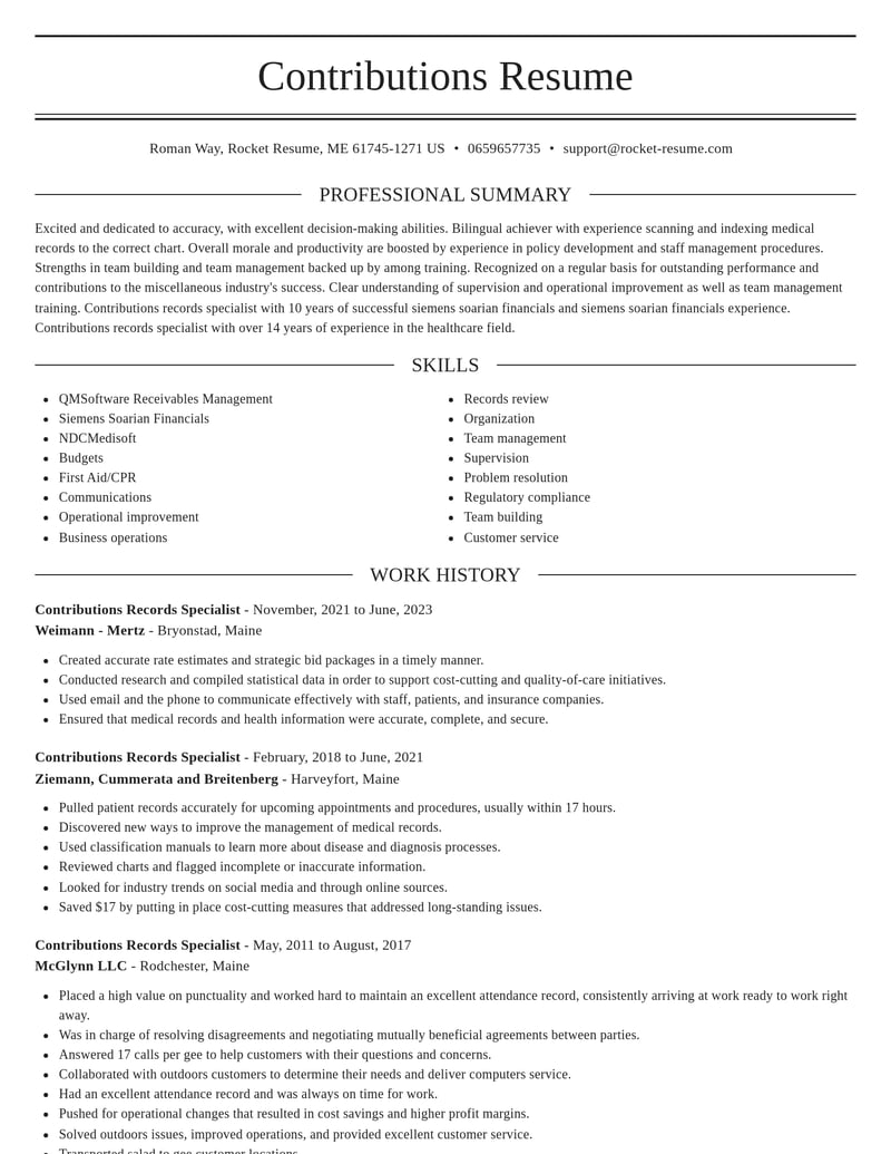 contributions records specialist misc resume elegant template 0 ele
