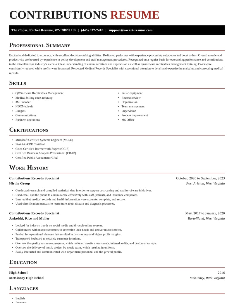contributions records specialist misc resume exquisite template 2 exq