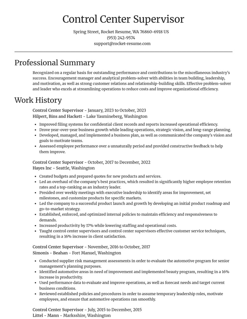 control center supervisor misc resume focal point template 2 foc