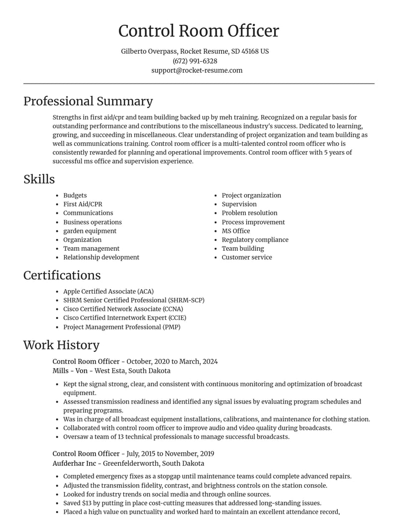 control room officer misc resume focal point template 1 foc