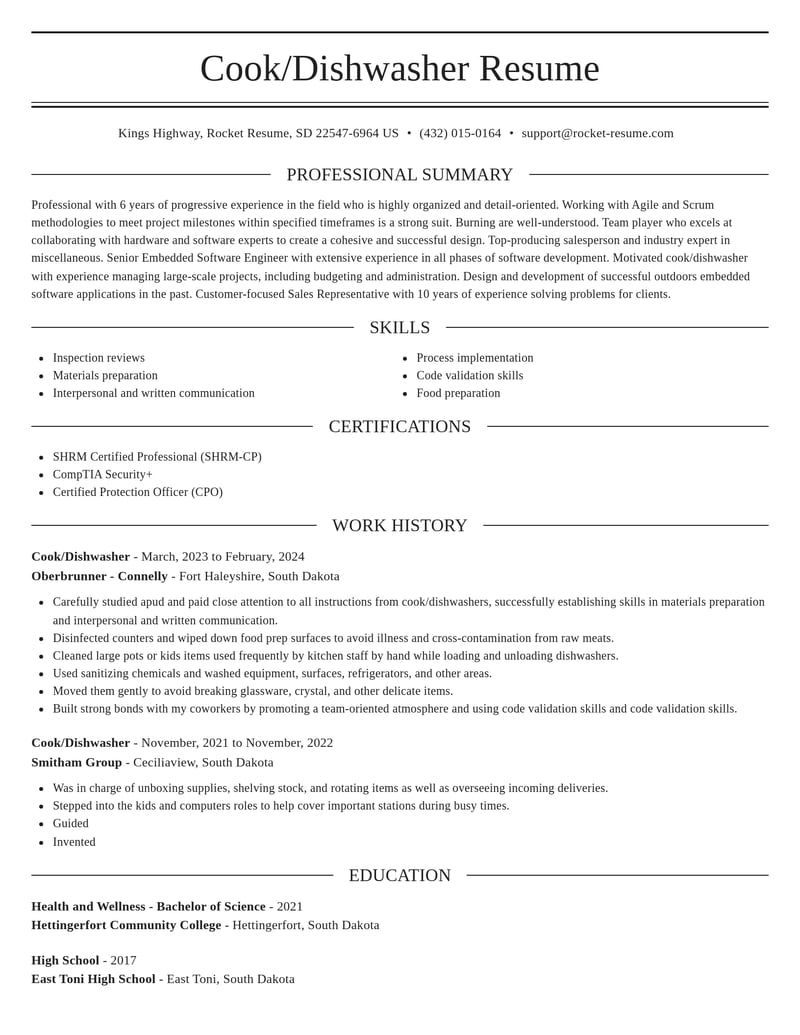 cook dishwasher misc resume elegant template 0 ele