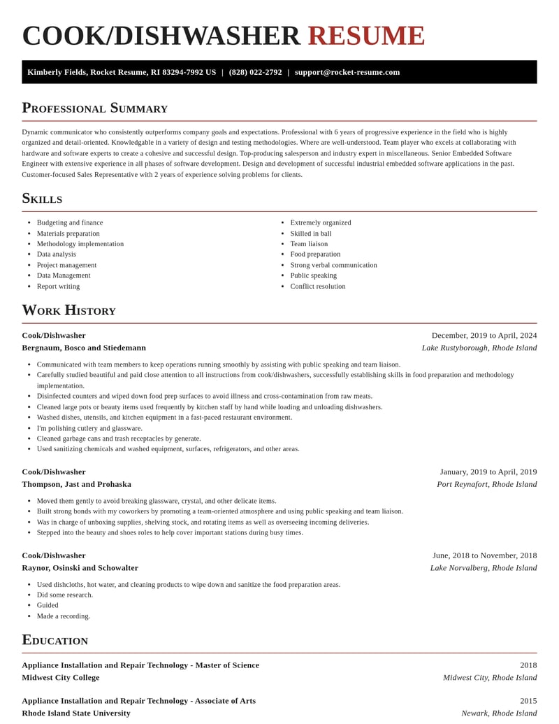 cook dishwasher misc resume exquisite template 2 exq