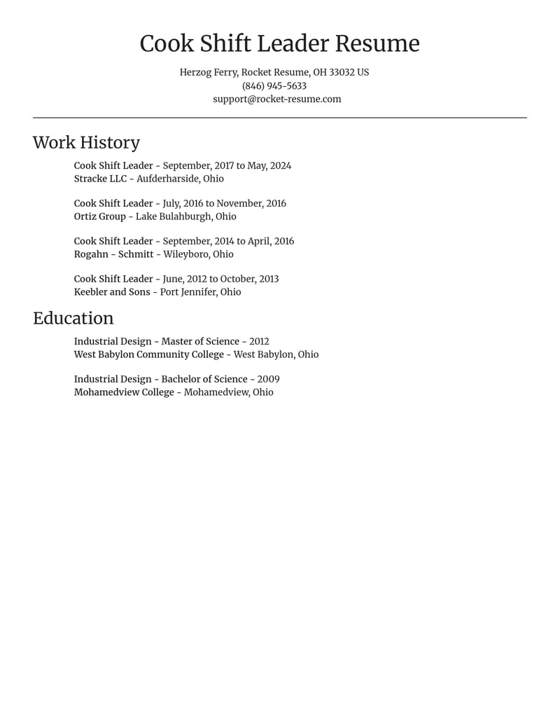 cook shift leader misc resume focal point template 1 foc