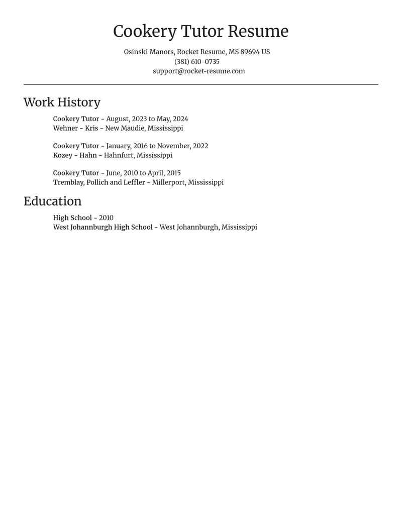 cookery tutor misc resume focal point template 0 foc