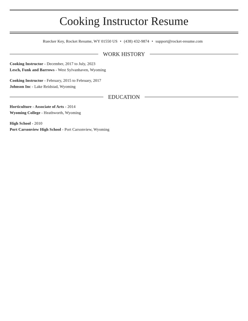 cooking instructor misc resume elegant template 1 ele