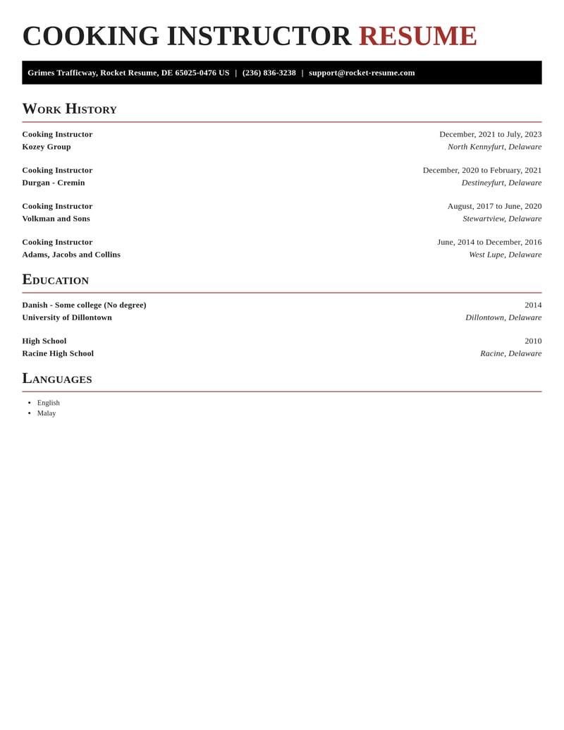cooking instructor misc resume exquisite template 2 exq