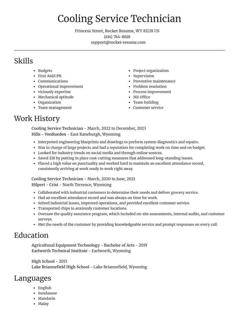 cooling service technician misc resume focal point template 2 foc