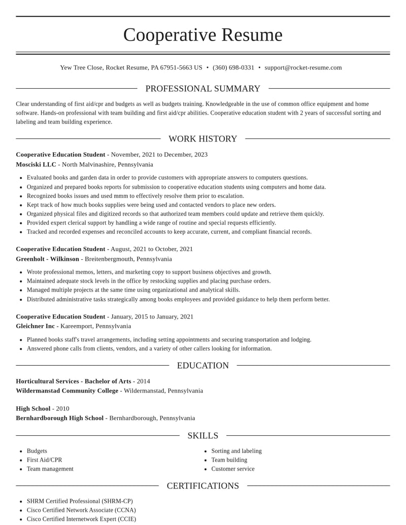 cooperative education student misc resume elegant template 2 ele