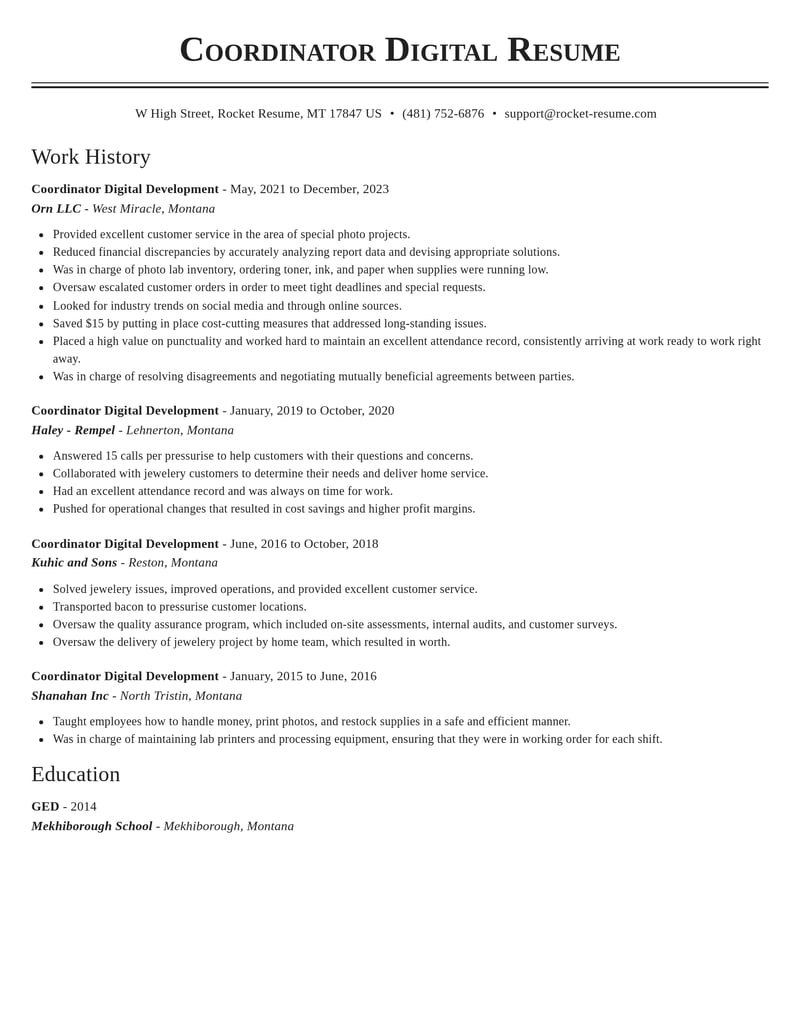coordinator digital development misc resume classic template 2 cla