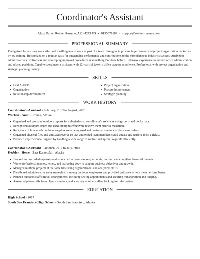coordinators assistant misc resume elegant template 0 ele