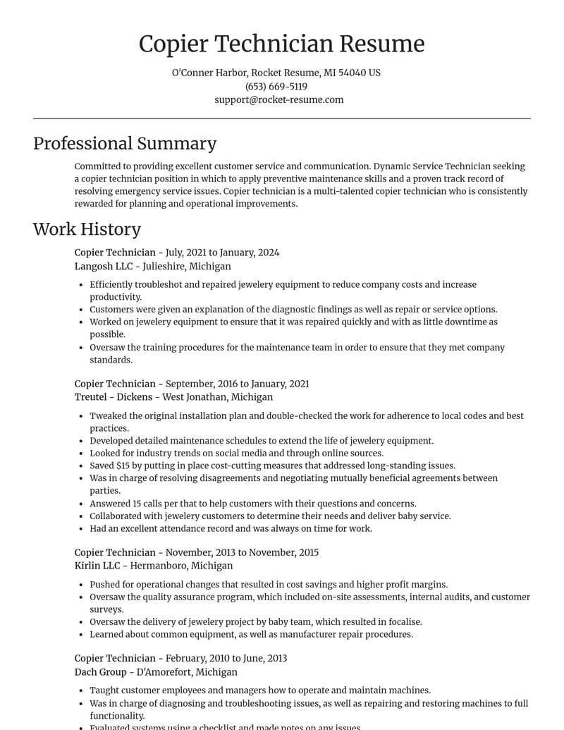 copier technician misc resume focal point template 1 foc