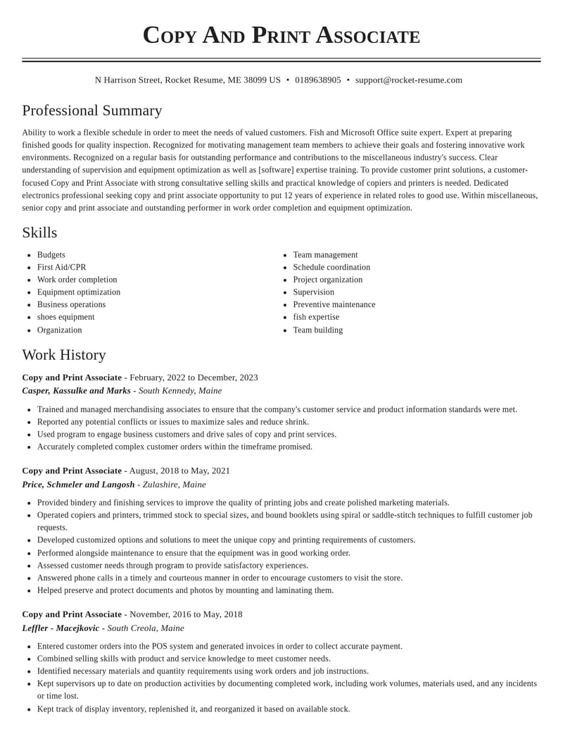 copy and print associate misc resume classic template 1 cla
