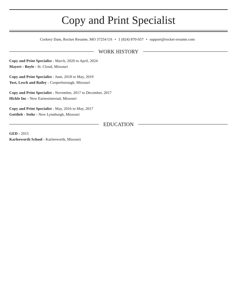 copy and print specialist misc resume elegant template 0 ele