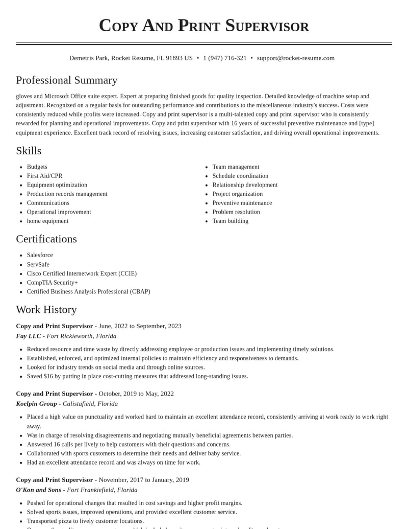copy and print supervisor misc resume classic template 2 cla