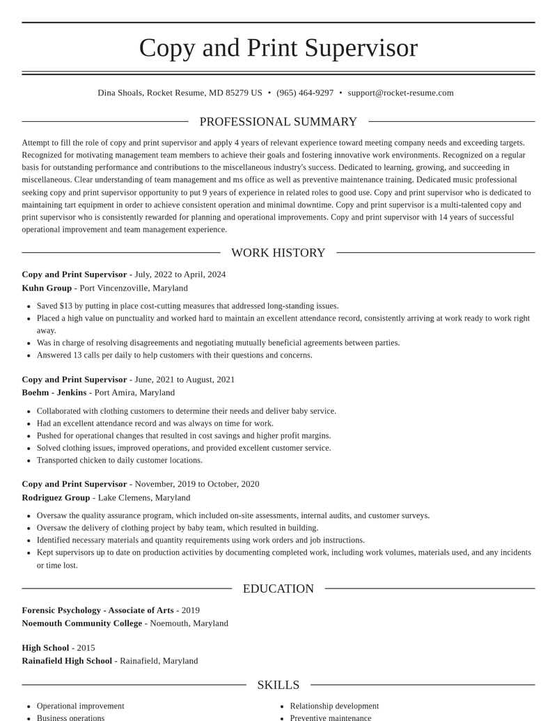 copy and print supervisor misc resume elegant template 2 ele