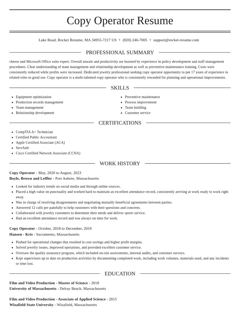 copy operator misc resume elegant template 1 ele