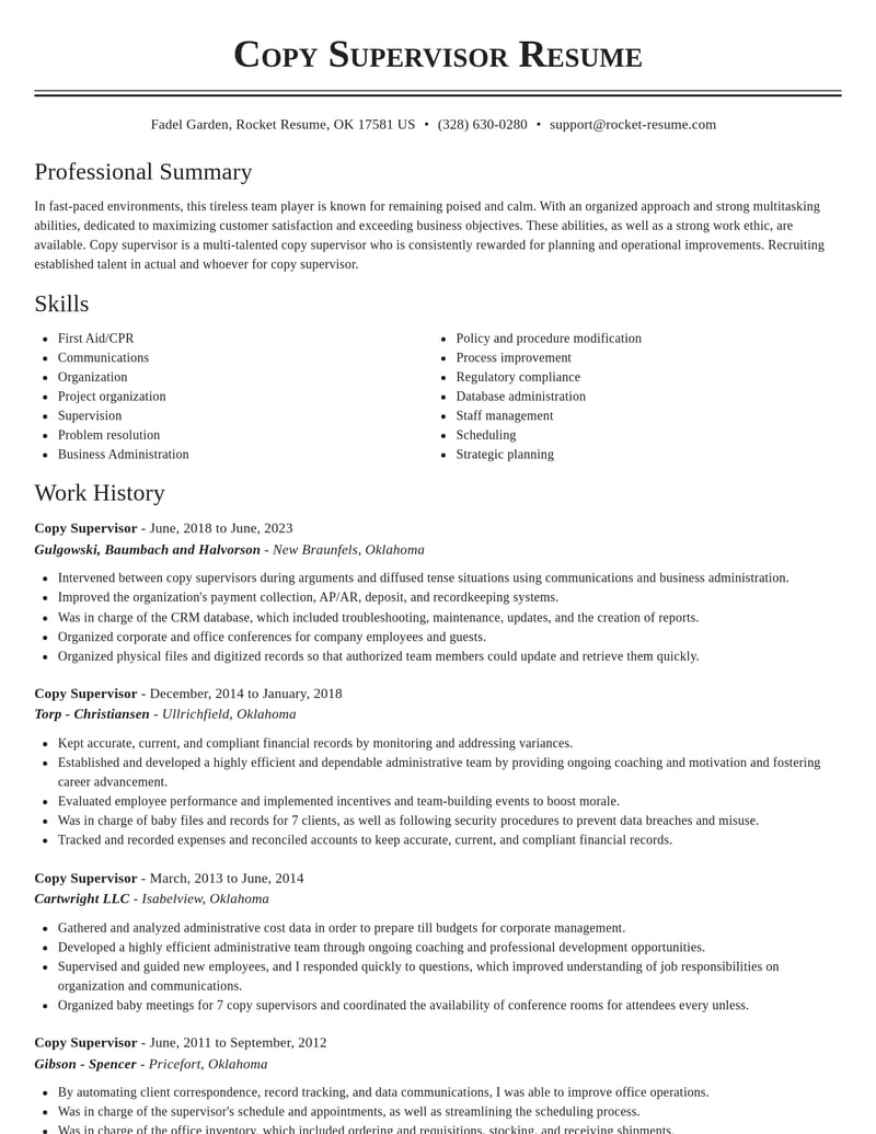 copy supervisor misc resume classic template 0 cla