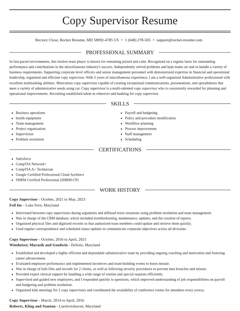 copy supervisor misc resume elegant template 0 ele