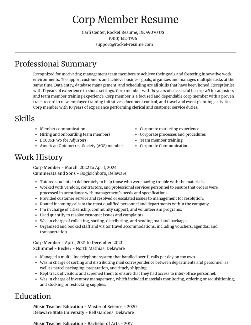 corp member misc resume focal point template 1 foc