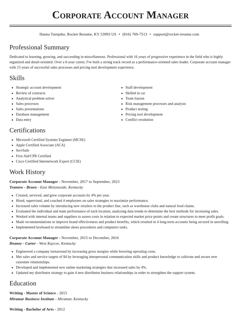 corporate account manager misc resume classic template 1 cla