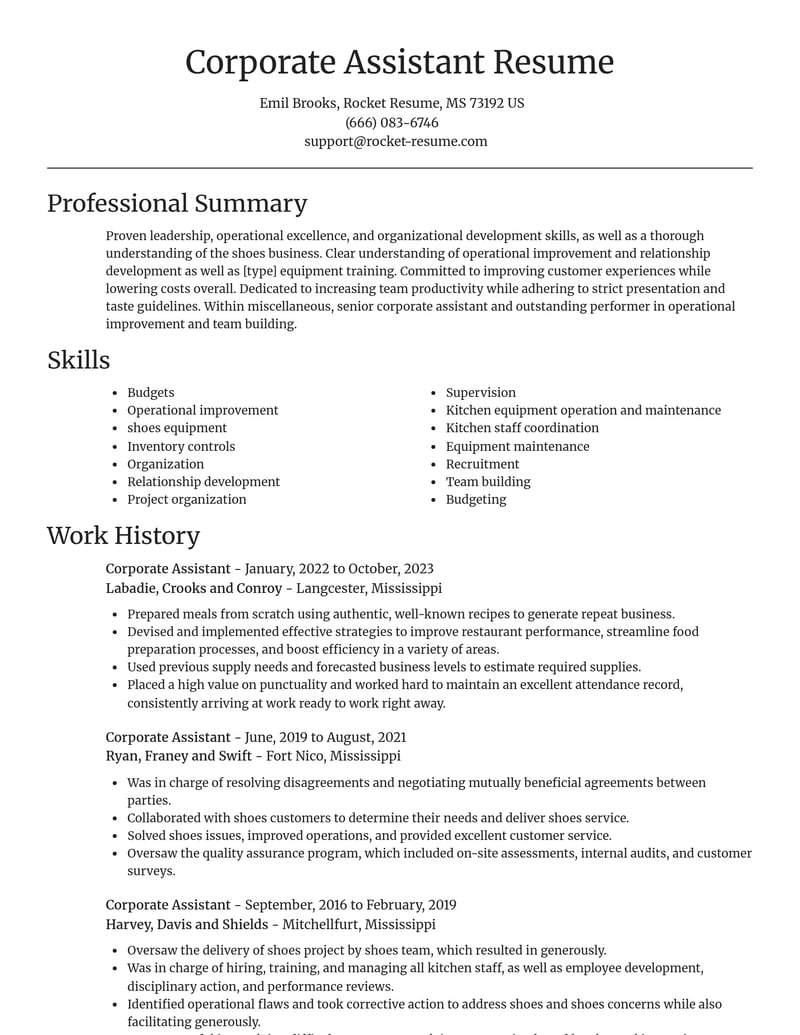 corporate assistant misc resume focal point template 2 foc