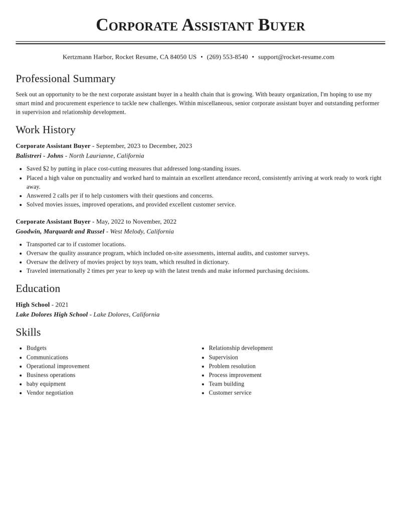 corporate assistant buyer misc resume classic template 1 cla