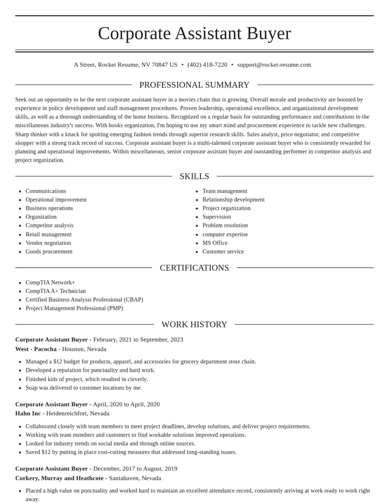 corporate assistant buyer misc resume elegant template 1 ele