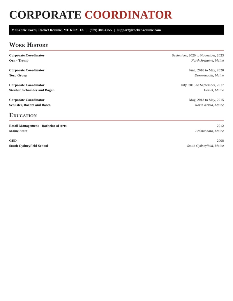 corporate coordinator misc resume exquisite template 2 exq