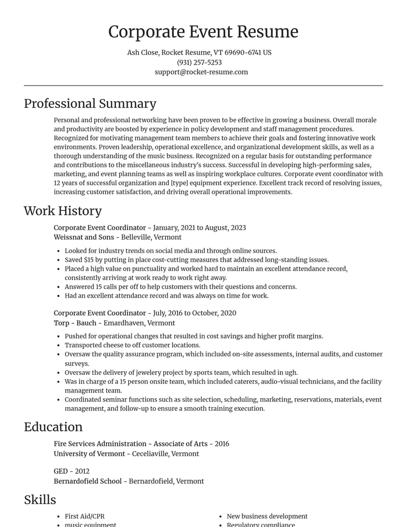 corporate event coordinator misc resume focal point template 0 foc
