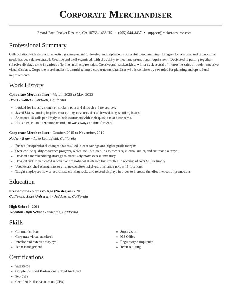 corporate merchandiser misc resume classic template 2 cla