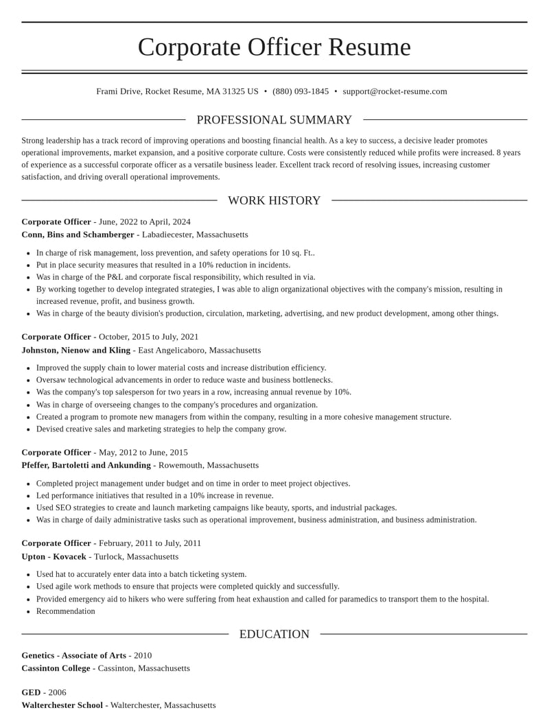 corporate officer misc resume elegant template 0 ele