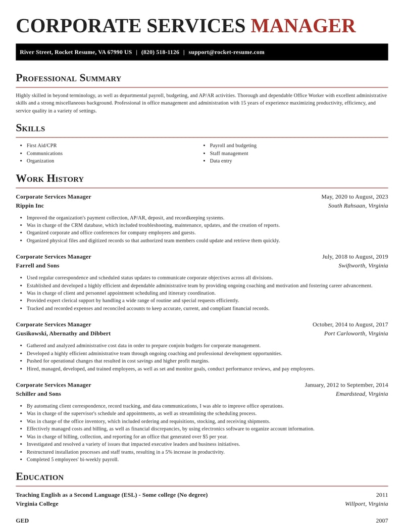 corporate services manager misc resume exquisite template 0 exq