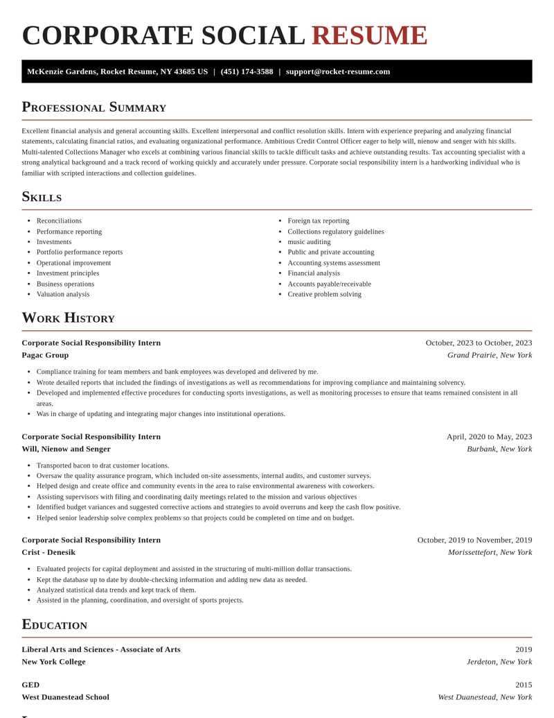 corporate social responsibility intern misc resume exquisite template 2 exq