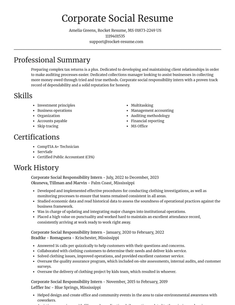 corporate social responsibility intern misc resume focal point template 2 foc