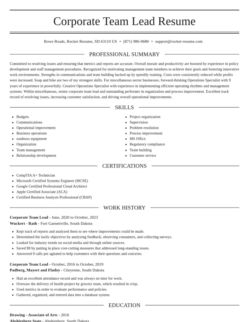 corporate team lead misc resume elegant template 1 ele