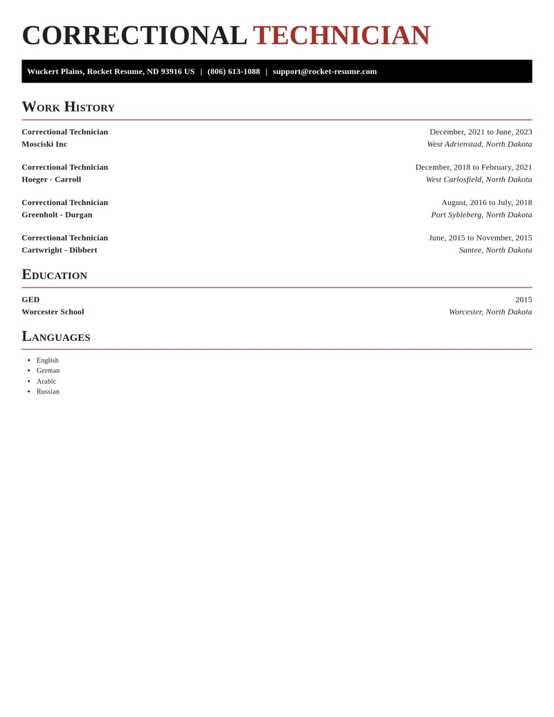 correctional technician misc resume exquisite template 1 exq