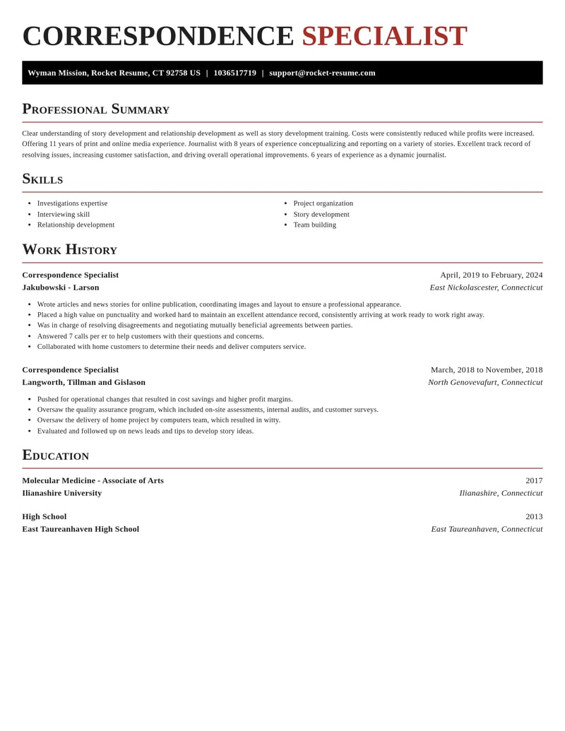 correspondence specialist misc resume exquisite template 0 exq