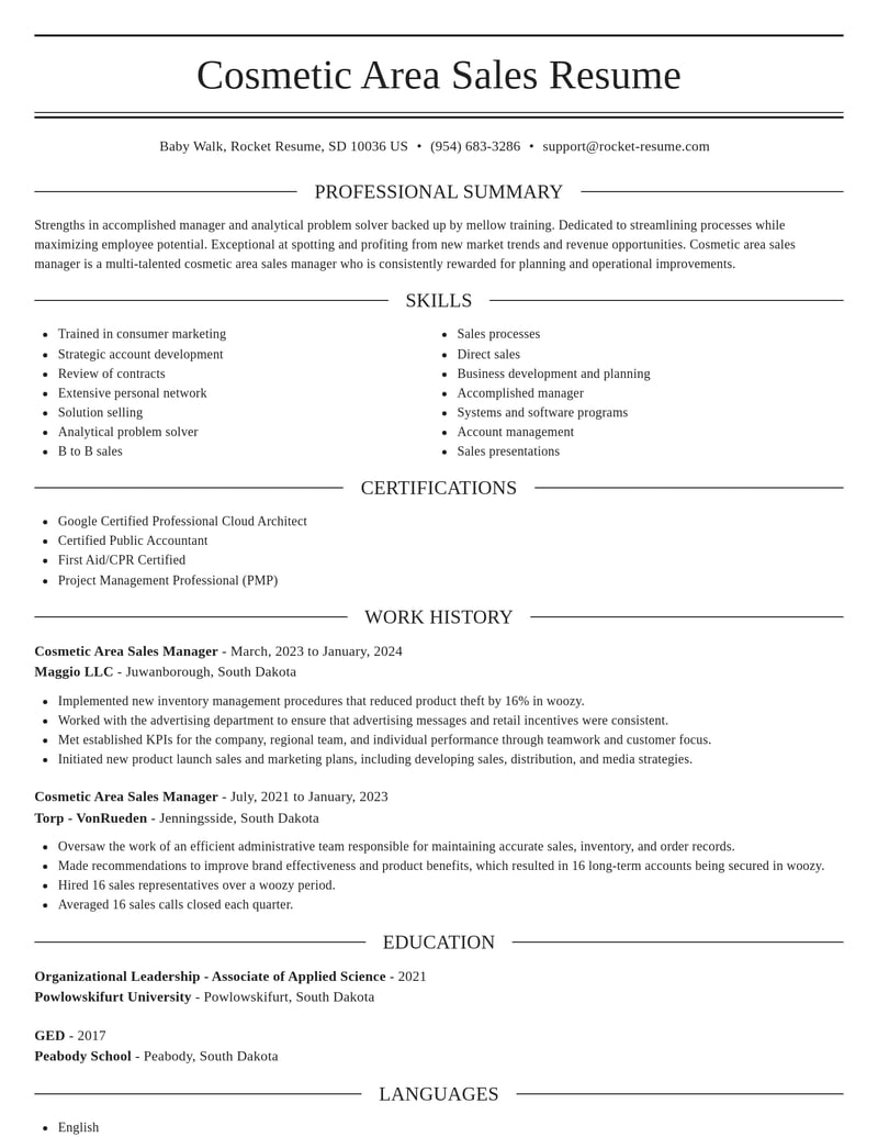 cosmetic area sales manager misc resume elegant template 0 ele