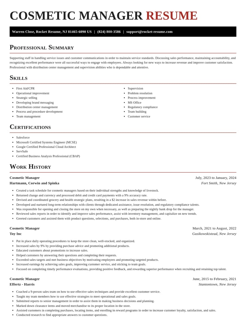 cosmetic manager misc resume exquisite template 2 exq