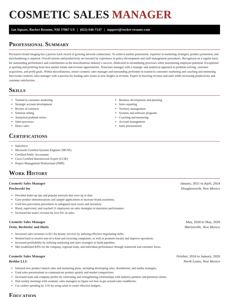 cosmetic sales manager misc resume exquisite template 0 exq
