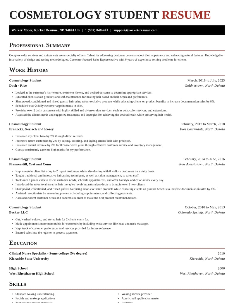 cosmetology student misc resume exquisite template 0 exq