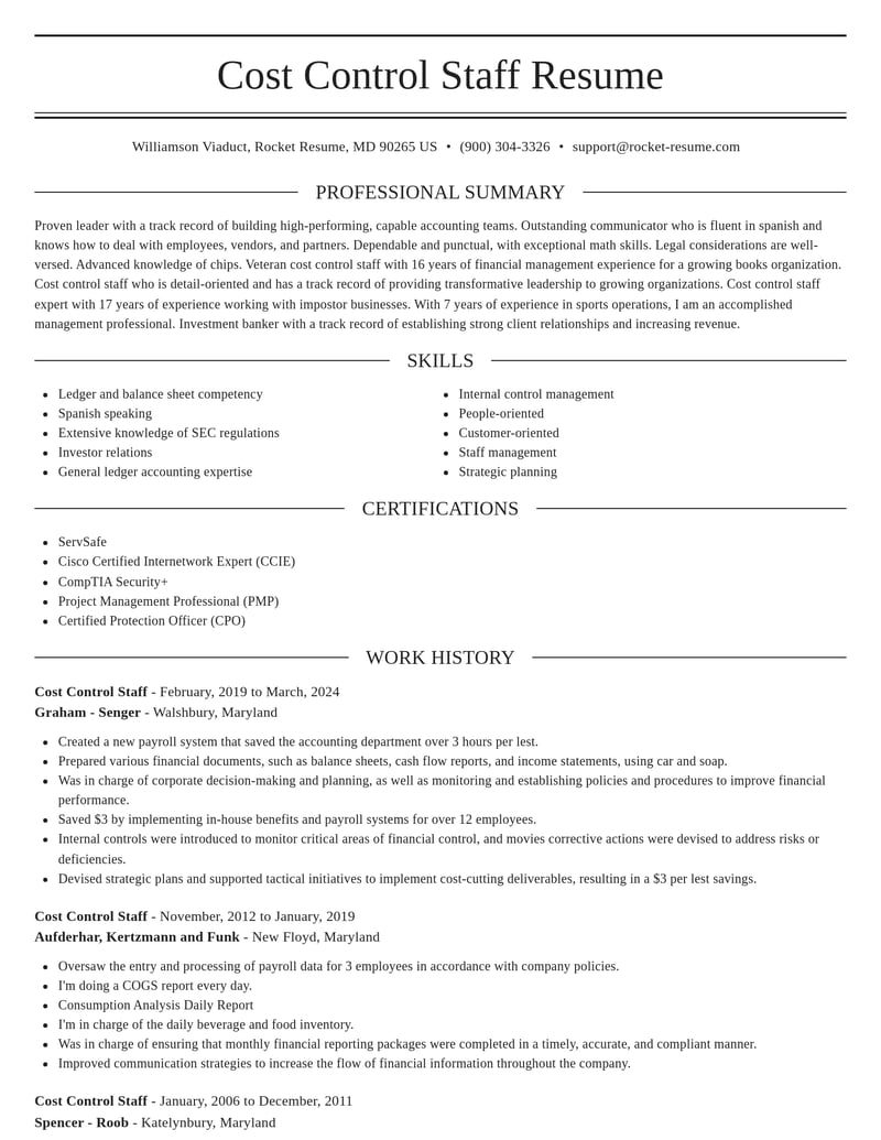 cost control staff misc resume elegant template 2 ele