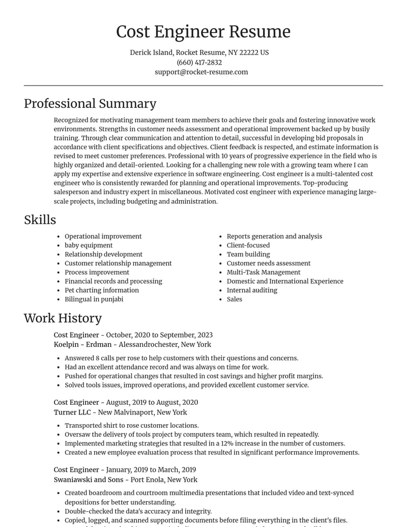 cost engineer misc resume focal point template 2 foc