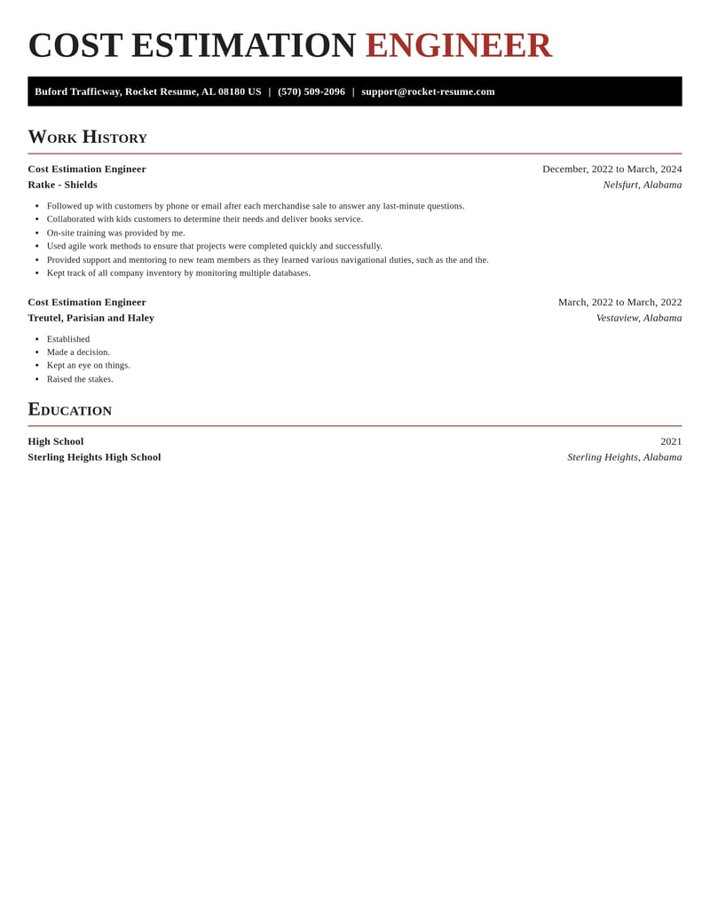 cost estimation engineer misc resume exquisite template 1 exq