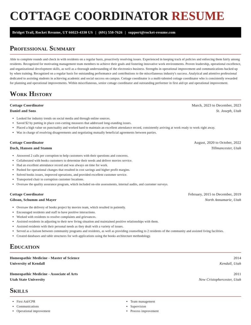 cottage coordinator misc resume exquisite template 2 exq