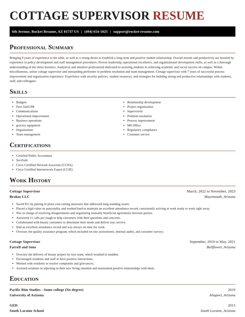 cottage supervisor misc resume exquisite template 0 exq