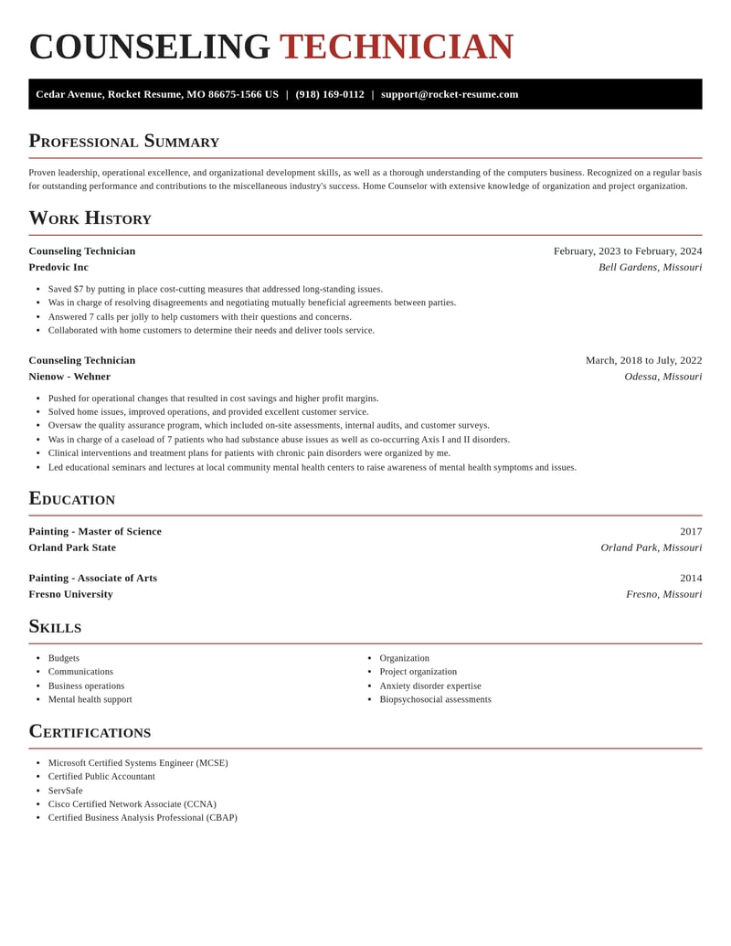 counseling technician misc resume exquisite template 0 exq