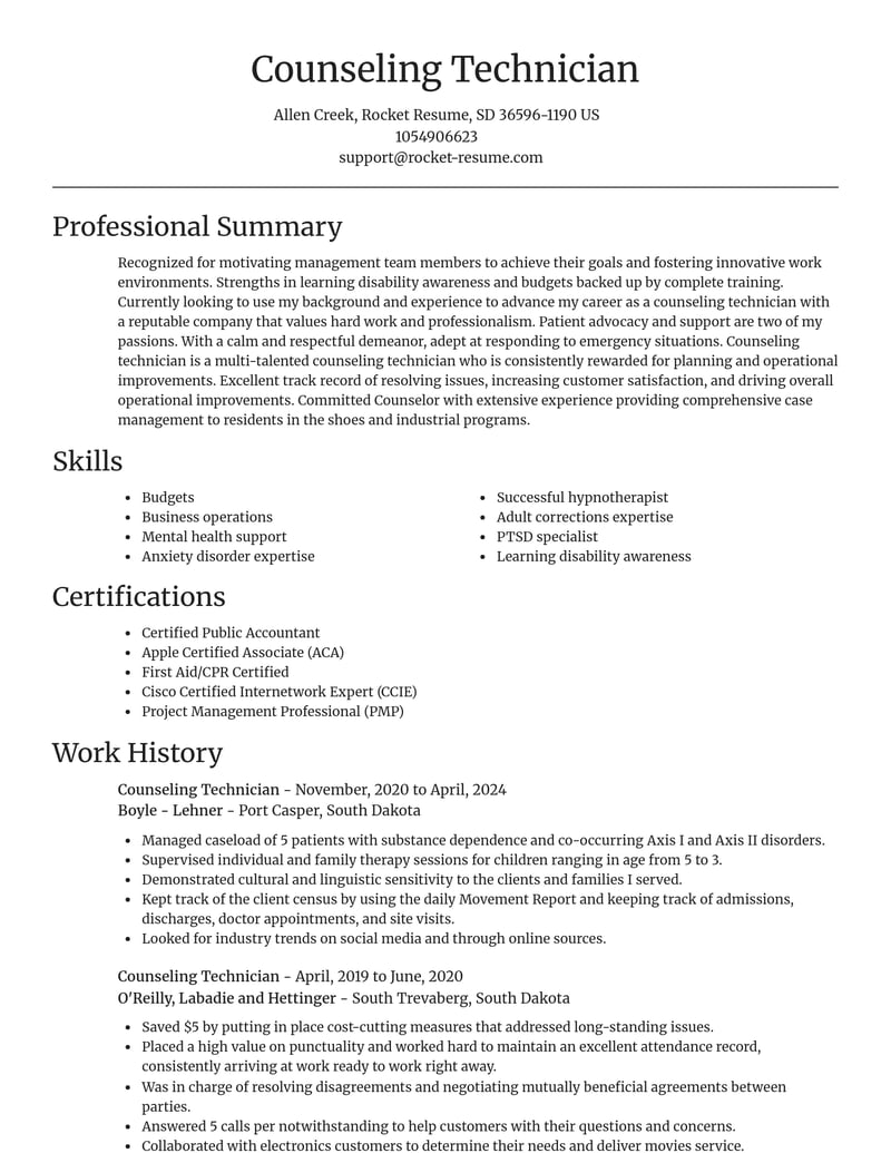 counseling technician misc resume focal point template 2 foc