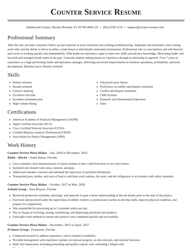 counter service pizza maker misc resume classic template 2 cla